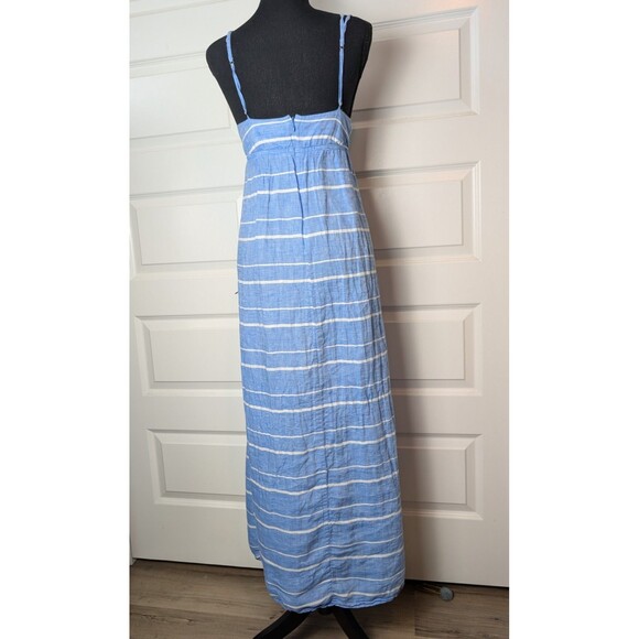 J Crew Size L Linen Maxi Dress Blue Striped Relaxed Beachy Coastal - Picture 4 of 11